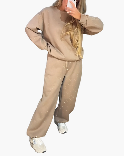 Damen Diamant-Look Freizeit Trainingsanzug – Stilvolles Lounge Set für Alltag & Freizeit