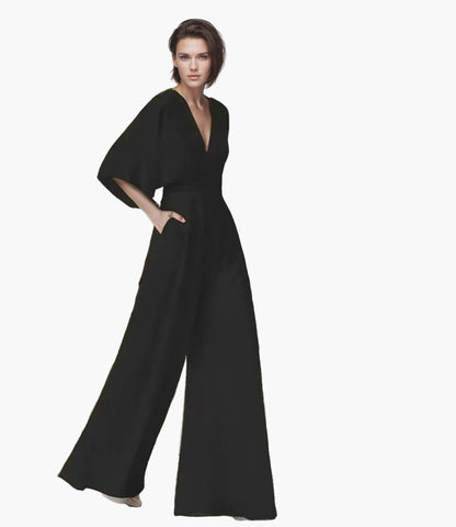 Damen-Jumpsuit mit weitem Bein und Schmetterlingsärmeln – Elegante Wahl für festliche Anlässe