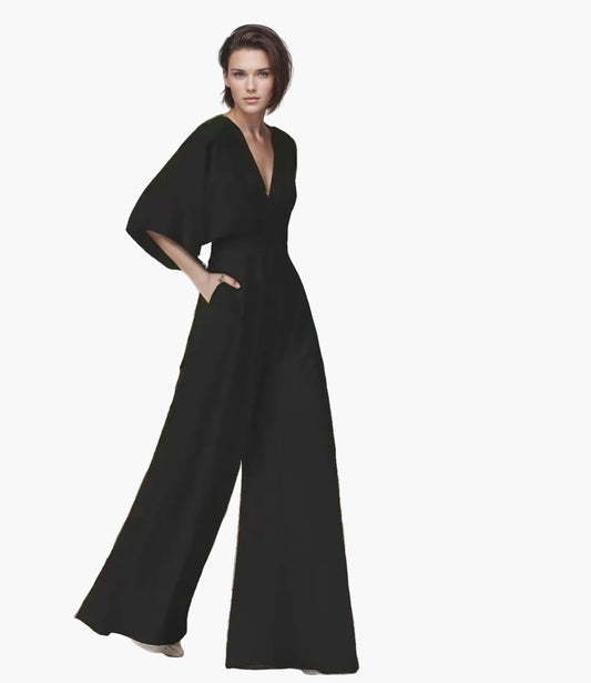 Damen-Jumpsuit mit weitem Bein und Schmetterlingsärmeln – Elegante Wahl für festliche Anlässe