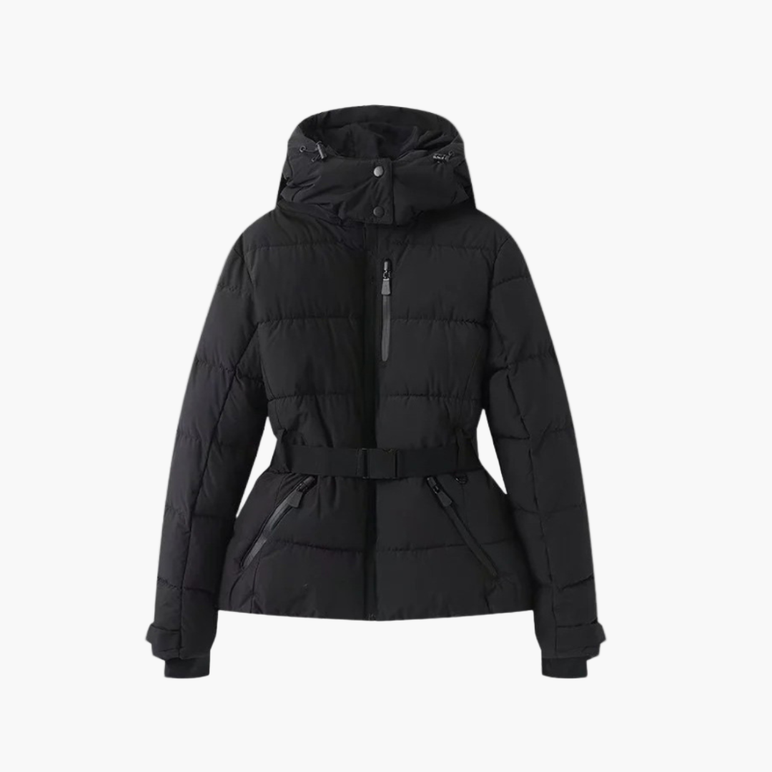 Damen Steppjacke mit Gürtel und Kapuze – Modische, Wasserabweisende Pufferjacke für Winter & Alltag