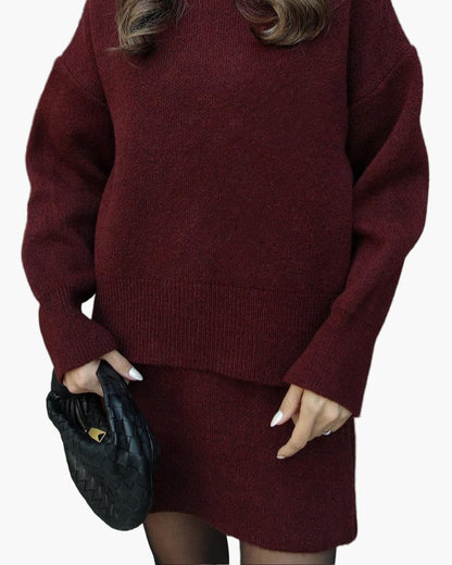 Damen Strickset – Modisches Herbst-Winter Outfit mit Pullover und Rock, Elegant & Bequem