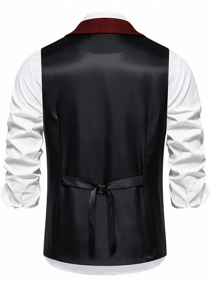 Herren Weste Elegant Business Vintage Anzugweste mit Reverskragen für Büro und festliche Anlässe