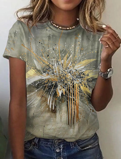 Zoe – Abstraktes Retro-Print-T-Shirt mit kurzen Ärmeln