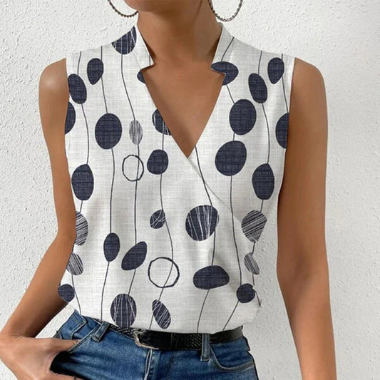 Melanie – Ärmelloses Damen T-Shirt mit V-Ausschnitt und Sommer Print