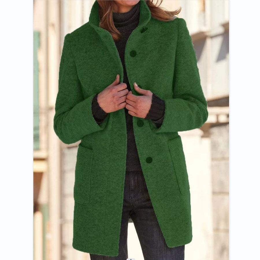 Nicola – Wollmantel mit Stehkragen und Taschen für Damen