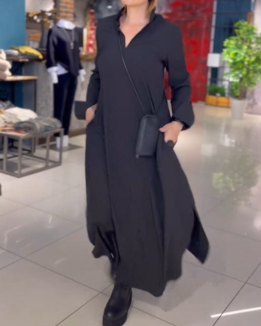 Damen Maxi Shiftkleid mit langen Ärmeln – Eleganter Alltagsstil für Frühling, Herbst und Winter
