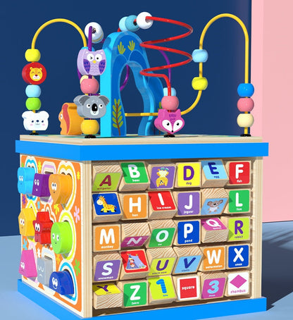 Kinder Multifunktionales Motorikspielzeug Lernwürfel mit Alphabet und Formen – Pädagogisches Activity-Center