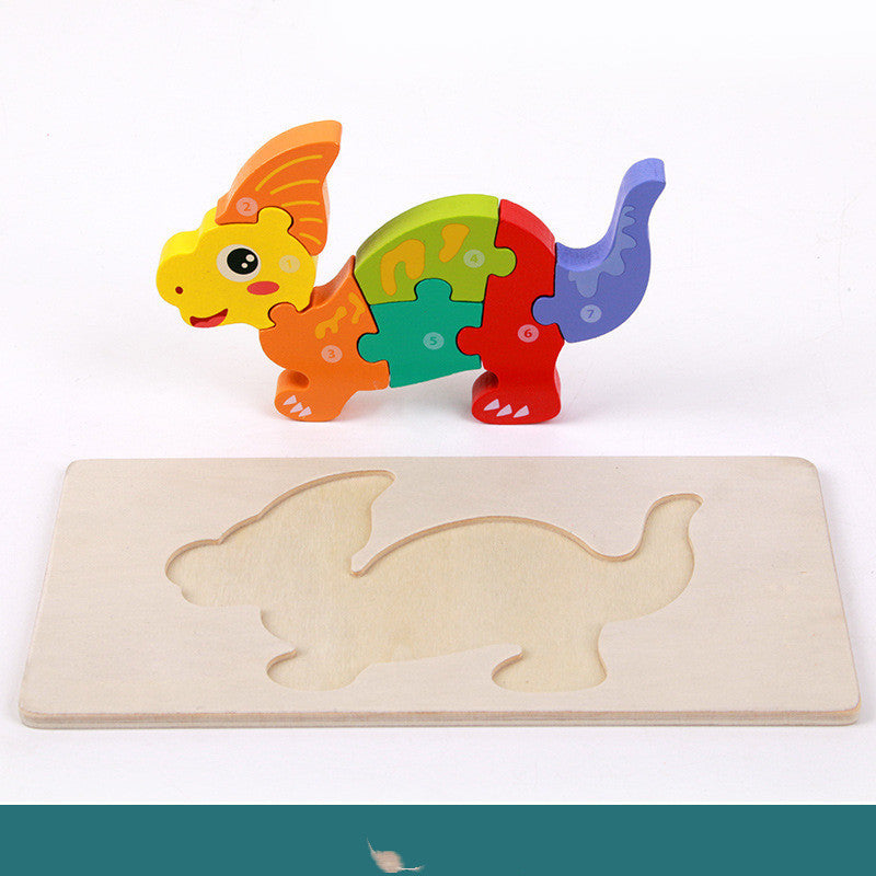 Kinder 3D Dinosaurier Holzpuzzle Lernspielzeug – Pädagogisches Steckspiel für Jungen und Mädchen, Vorschule