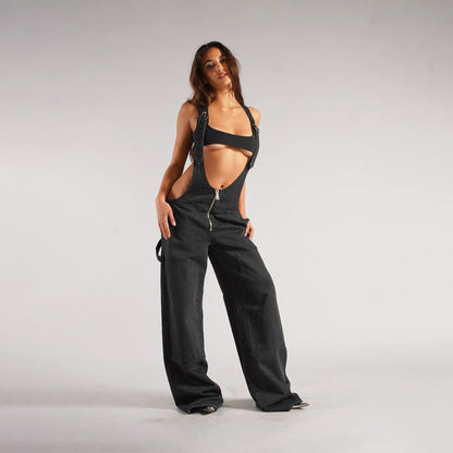 Karen – Weite Damen-Jeans-Latzhose mit Taschen