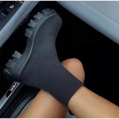 Dawn – Damen Sockenstiefel mit Plateau und klobigen Absätzen