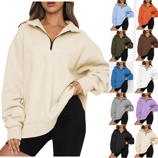 Margaret – Damen-Pullover mit Reißverschluss und Umschlagkragen