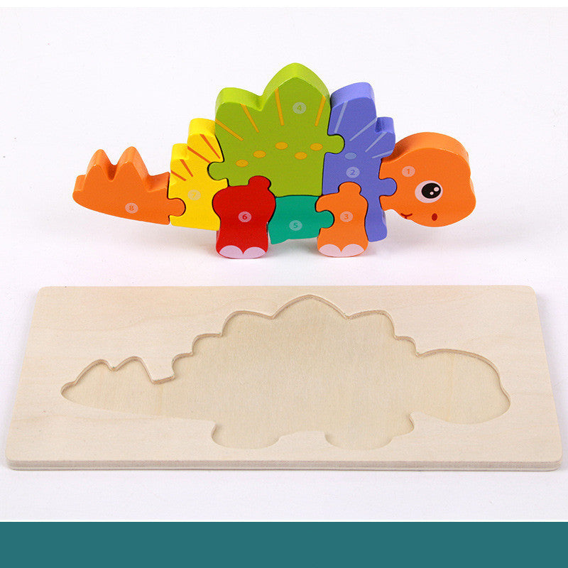 Kinder 3D Dinosaurier Holzpuzzle Lernspielzeug – Pädagogisches Steckspiel für Jungen und Mädchen, Vorschule