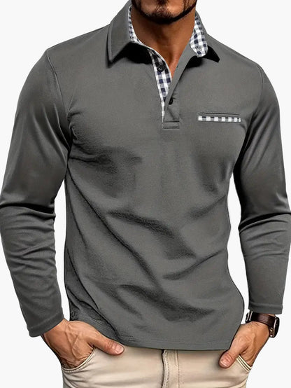 Herren Langarm Poloshirt mit Karomuster-Details – Eleganter und Vielseitiger Freizeitstil