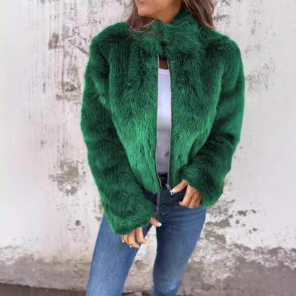 Gillian – Modischer Plüschkragen Winterjacke mit Reißverschluss