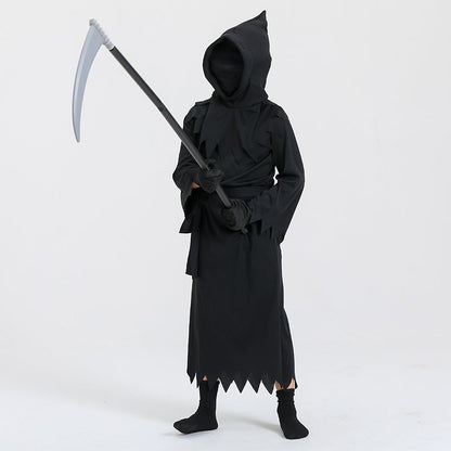 Halloween Kinder Grim Reaper Kostüm mit Sense – Unisex Grusel-Outfit für Halloween-Partys & Trick-or-Treat
