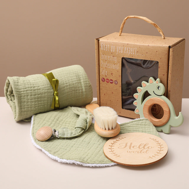 Unisex Baby Geschenkset – Premium Neugeborenen Pflege- & Spielset mit Elefant – Perfektes Baby Shower Geschenk, 6-teilig