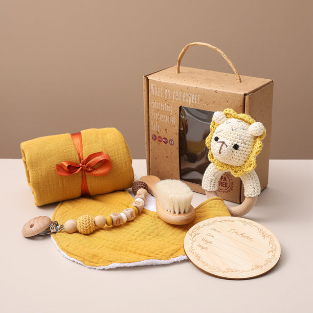 Unisex Baby Geschenkset – Premium Neugeborenen Pflege- & Spielset mit Elefant – Perfektes Baby Shower Geschenk, 6-teilig