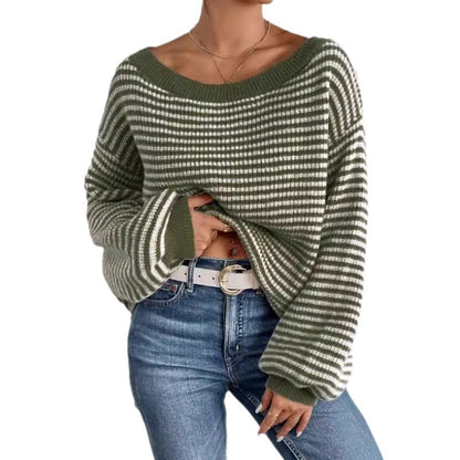 Natalie – Schulterausschnitt Pullover mit Kontrastfarben