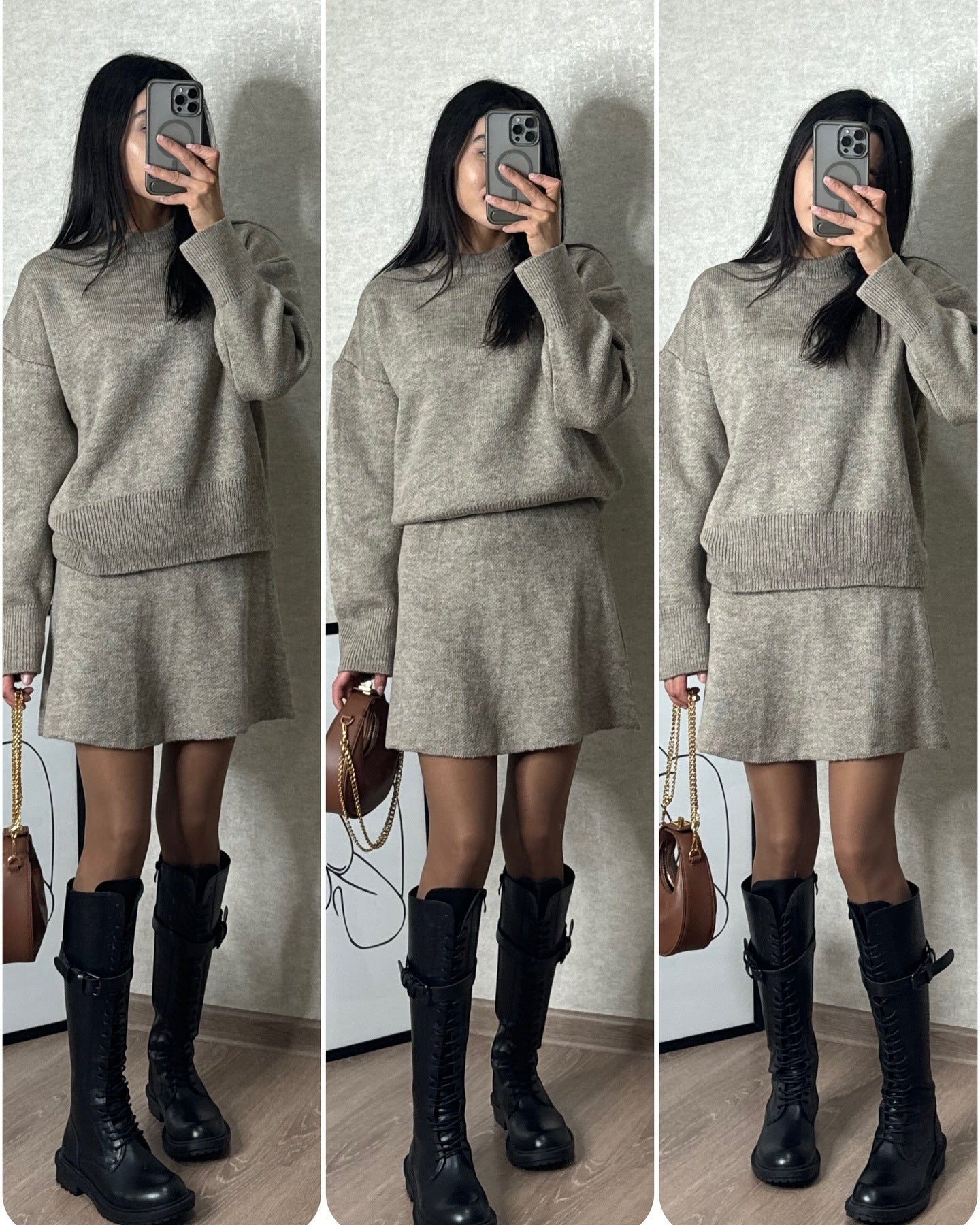 Joy – Elegantes Damenpullover-Set aus Strick mit Minirock