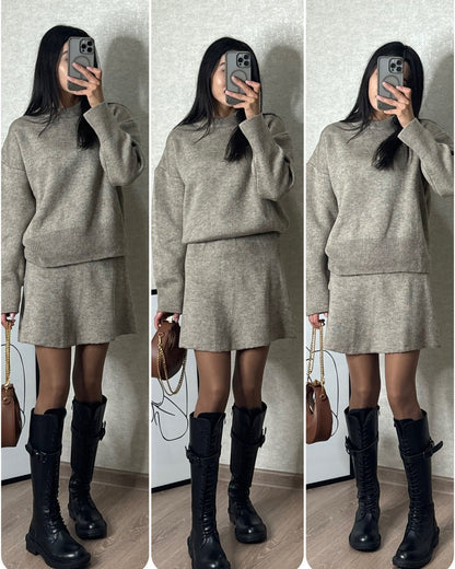Joy – Elegantes Damenpullover-Set aus Strick mit Minirock