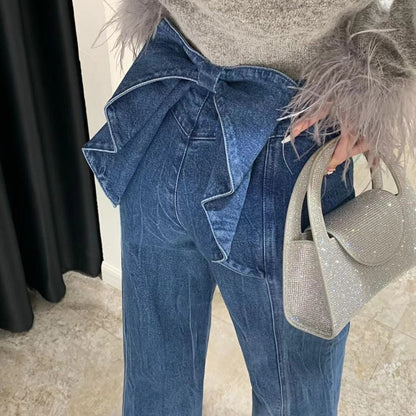 Melissa – Hohe Taille Jeans mit Schleife und Weitem Bein