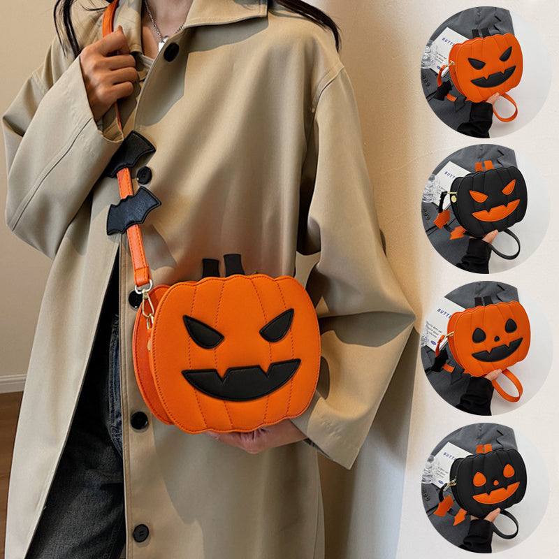 Rebecca – Lustige Kürbis-Schultertasche mit Fledermaus