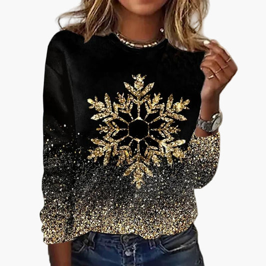 Damen Glitzer Pullover mit Schneeflocken-Motiv – Eleganter Party-Sweater für festliche Anlässe