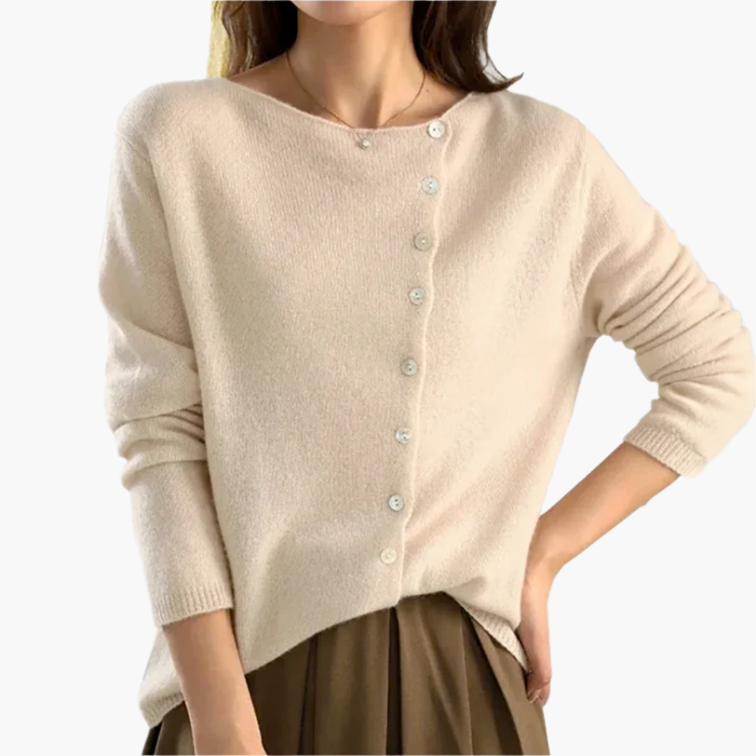 Damen Strick-Cardigan mit asymmetrischer Knopfleiste – Eleganter Freizeit- und Business-Look