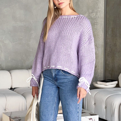 Katy – Y2K Pullover mit Schleife und langen Ärmeln