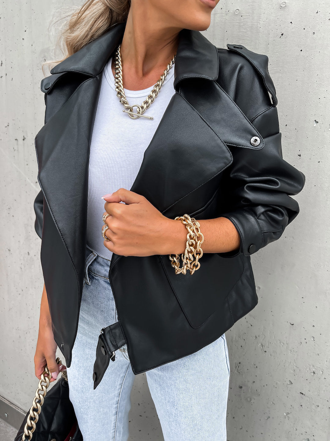 Gabrielle – Damen PU-Lederjacke im lockeren Stil