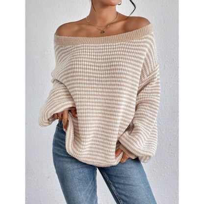Natalie – Schulterausschnitt Pullover mit Kontrastfarben