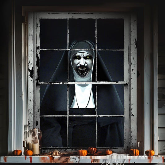 Halloween Fensterdeko Horror Nonne – Gruselige Deko für Halloweenpartys & Spukhaus