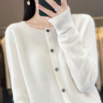 Margaret – Damen Cardigan aus Merinowolle mit O-Ausschnitt