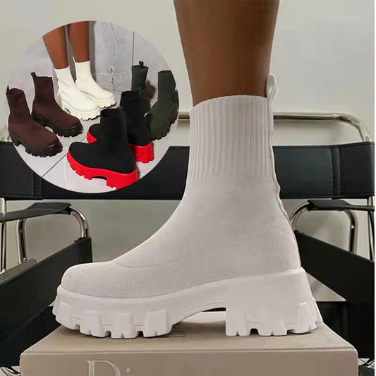 Dawn – Damen Sockenstiefel mit Plateau und klobigen Absätzen