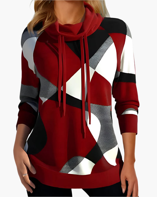 Damen Freizeitpullover mit Farbblock-Design und Kordelzug – Modischer Alltagslook