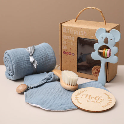 Unisex Baby Geschenkset – Premium Neugeborenen Pflege- & Spielset mit Elefant – Perfektes Baby Shower Geschenk, 6-teilig