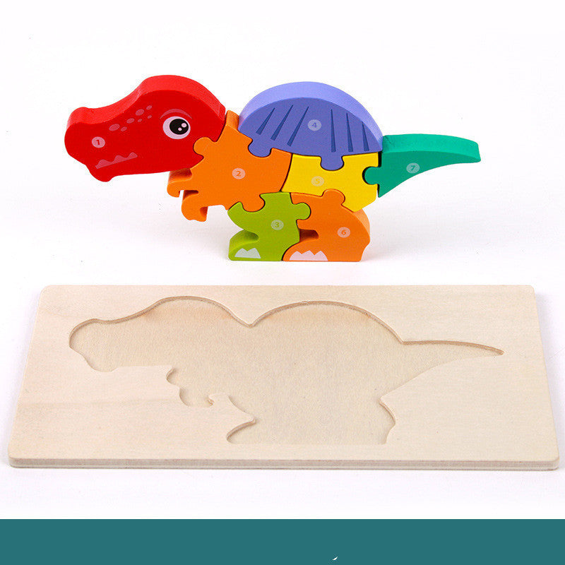 Kinder 3D Dinosaurier Holzpuzzle Lernspielzeug – Pädagogisches Steckspiel für Jungen und Mädchen, Vorschule