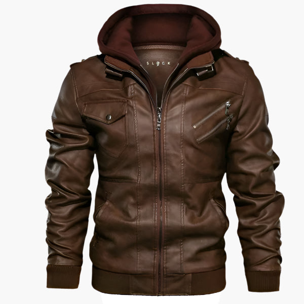 Herren Biker Lederjacke mit abnehmbarer Kapuze – Urban Streetwear für Alltag und Freizeit