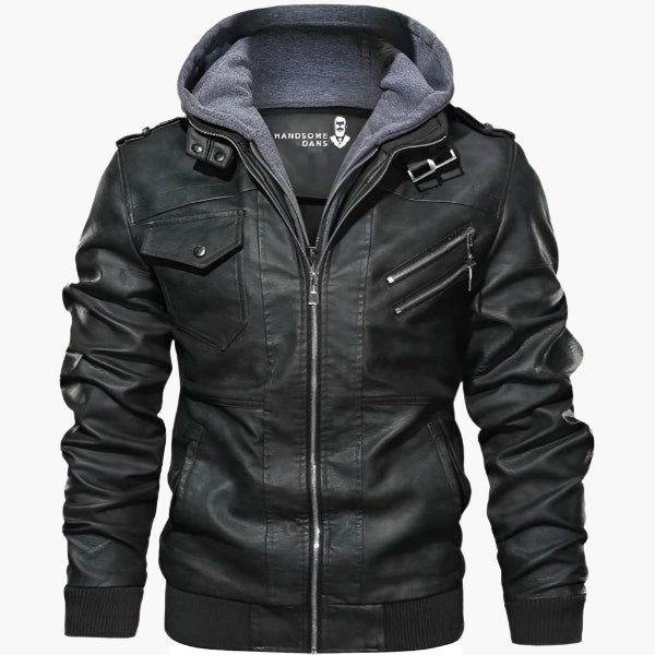 Herren Biker Lederjacke mit abnehmbarer Kapuze – Urban Streetwear für Alltag und Freizeit