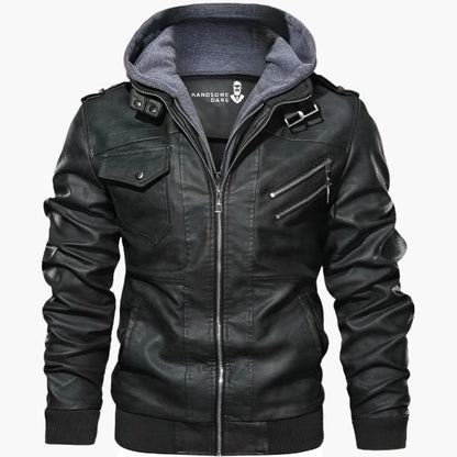 Herren Biker Lederjacke mit abnehmbarer Kapuze – Urban Streetwear für Alltag und Freizeit