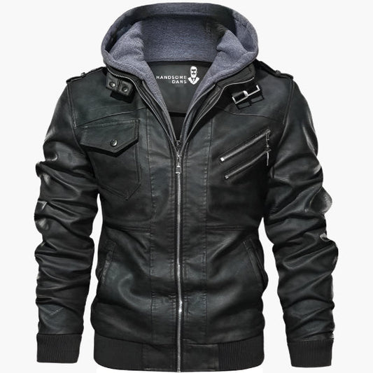Herren Biker Lederjacke mit abnehmbarer Kapuze – Urban Streetwear für Alltag und Freizeit