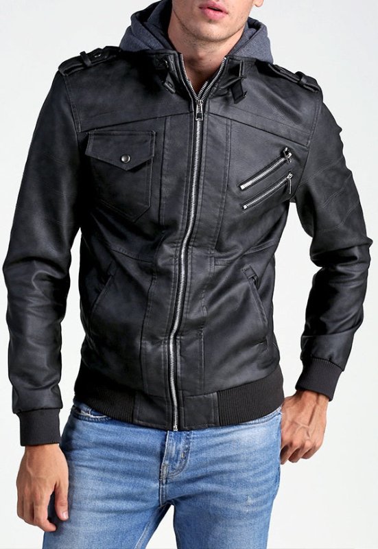 Herren Biker Lederjacke mit abnehmbarer Kapuze – Urban Streetwear für Alltag und Freizeit