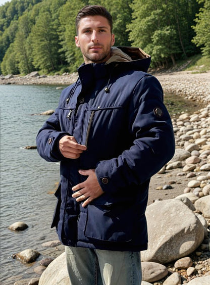 Herren Outdoor Winterjacke mit abnehmbarer Kapuze und Fleece-Futter – Robuste Freizeitjacke für kalte Tage