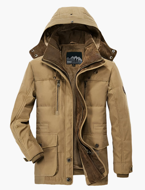 Herren Outdoor Winterjacke mit abnehmbarer Kapuze und Fleece-Futter – Robuste Freizeitjacke für kalte Tage
