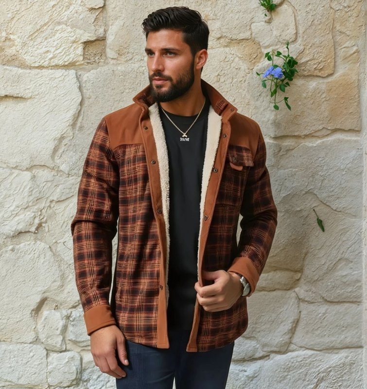 Herren Outdoor Flanelljacke im Karomuster – Freizeit- und Arbeitsjacke mit Fleece-Futter