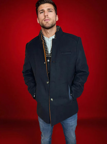 Herren Eleganter Slim Fit Wollmantel mit Abnehmbarem Kragen – Business & Freizeit Mantel