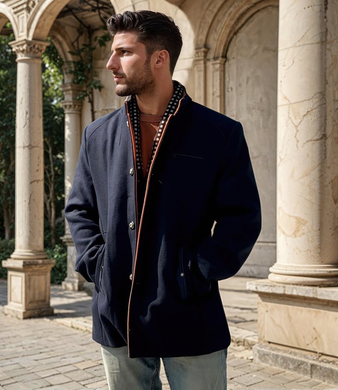 Herren Eleganter Slim Fit Wollmantel mit Abnehmbarem Kragen – Business & Freizeit Mantel