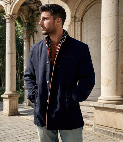 Herren Eleganter Slim Fit Wollmantel mit Abnehmbarem Kragen – Business & Freizeit Mantel