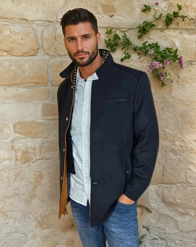 Herren Eleganter Slim Fit Wollmantel mit Abnehmbarem Kragen – Business & Freizeit Mantel