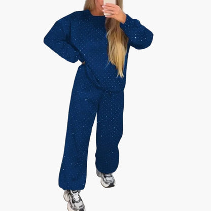 Damen Diamant-Look Freizeit Trainingsanzug – Stilvolles Lounge Set für Alltag & Freizeit